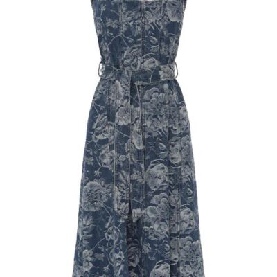 MOS The Label Tatiana Print Denim Midi Dress