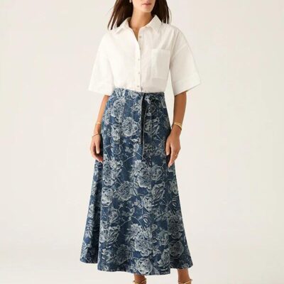 MOS The Label Tatiana Print Denim Maxi Skirt