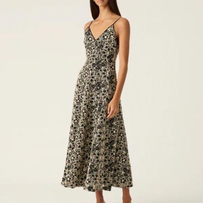 MOS The Label Amelia  Embroidery Midi Dress